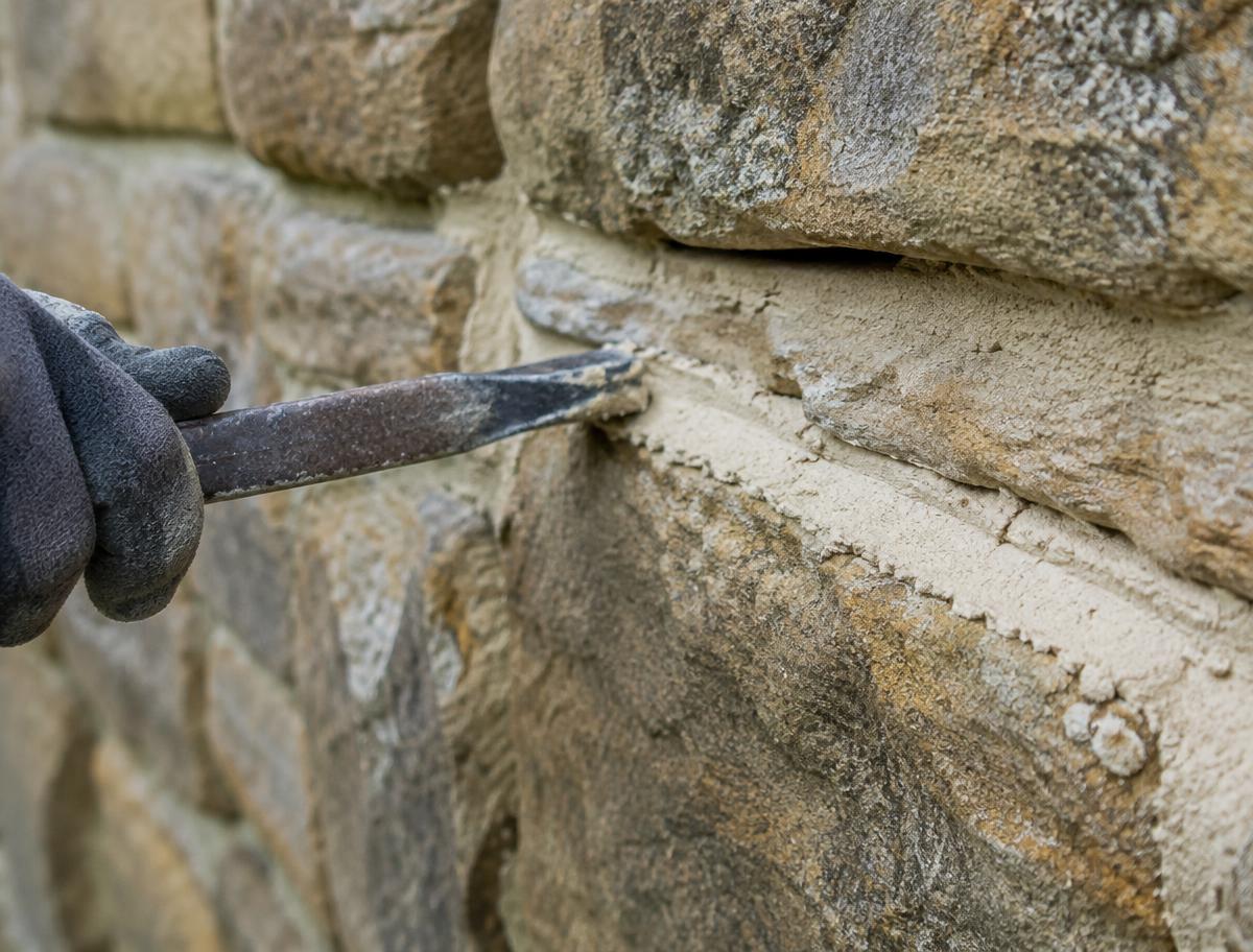 Lime mortar worked into a stone joint